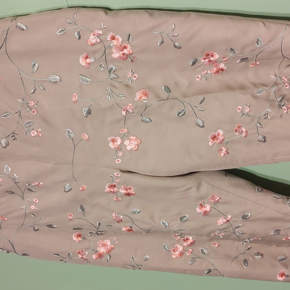 Petite Sophisticate Silk Embroidered Floral Fitted Dress Pants - Picture 2 of 9